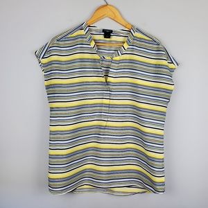 Ann Taylor Nautical Navy and Yellow Stripe Top, Size LP